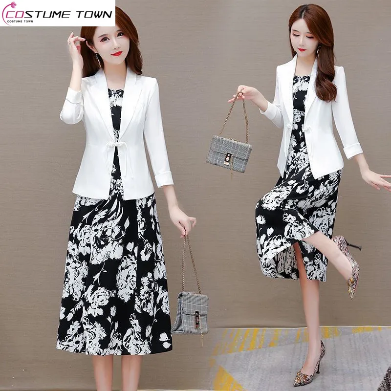 Spring and Summer Women\'s Dress Set 2023 Korean Version New Small Suit Print Tank Top Skirt Fashion Two Piece Set