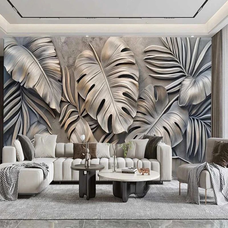 

Custom Mural Vintage Relief Tropical Plant Leave Photo Wallpaper Living Room TV Sofa Background Wall Covering 3D Papel De Parede