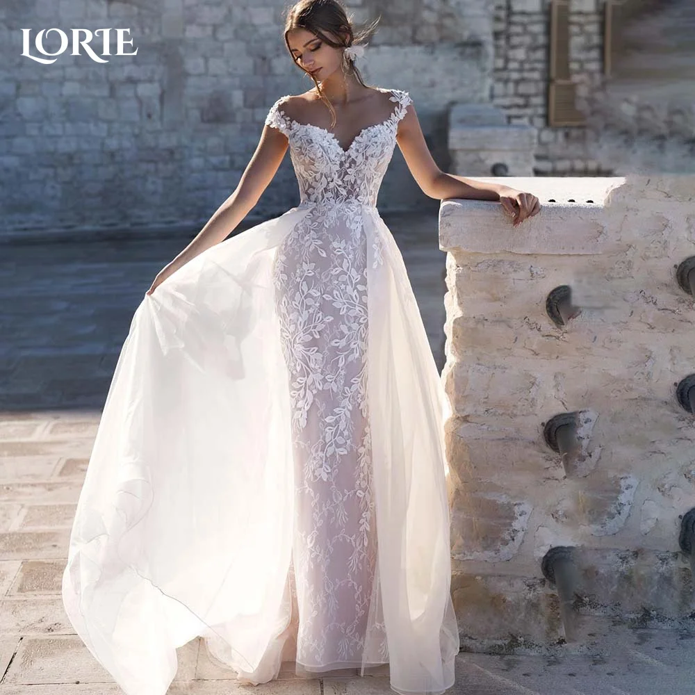 

LORIE Lace Appliques Wedding Dress Sweetheart Detachable Train Bride Gown Elegant Boho Bride Dress Bridal Gown vestidos de novia