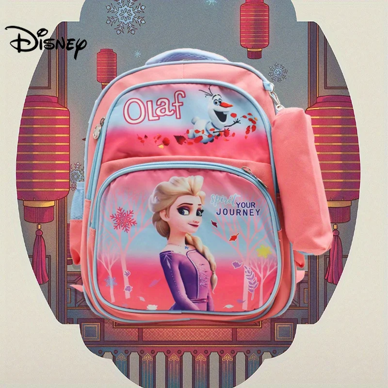 1pc Frozen Elsa Snow Treasure Cartoon Printed Backpack, lightweight and large capacity backpack with pen case included