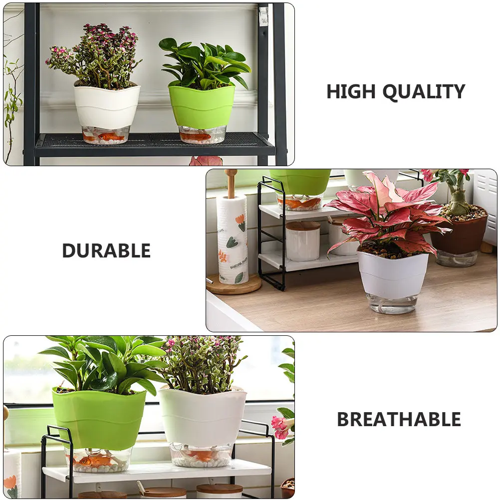 

2 шт. автоматических самополивающихся пластиковых горшков для цветов, круглые, для зеленых растений, прочные, дышащие, для сада