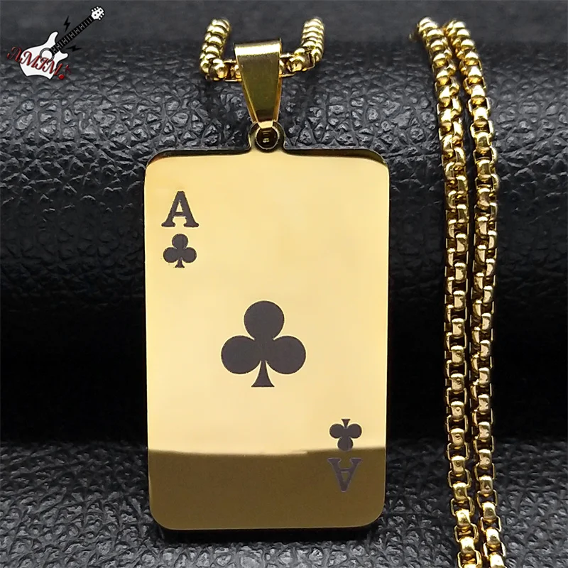 Punk Poker Pflaume Blüte eine Anhänger Halskette für Frauen/Männer Edelstahl Gold Farbe HipHop Spielkarte Kette Schmuck NZZZ130-2 – Detail 16