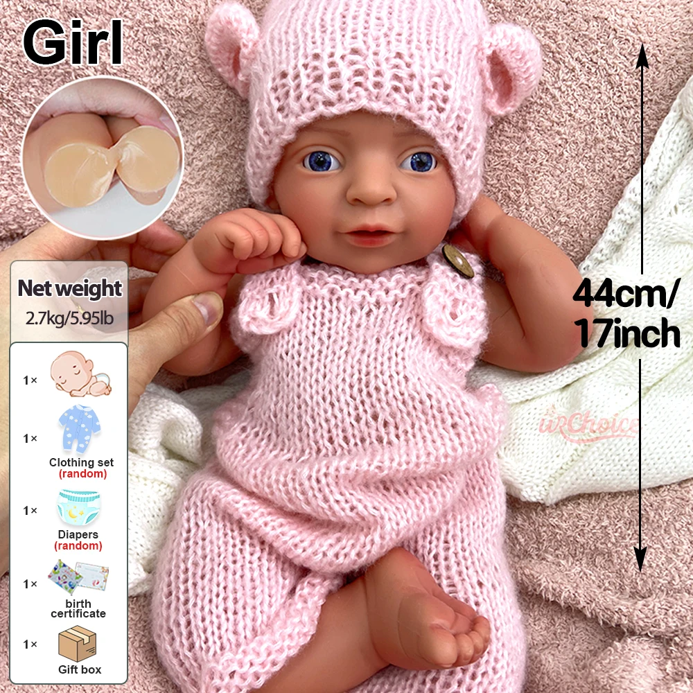 La niña suave de 17 pulgadas puede usar chupetas realistas pesadas de silicona renacido bebé pintado a mano venas visibles regalo de muñeca para la demencia