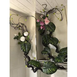 5.74 Feet Artificial Rose Rattan Decorated Bathroom Bathroom Shelf Artificial Flower Rattan Rose Green Leaves DIY Natural Realis