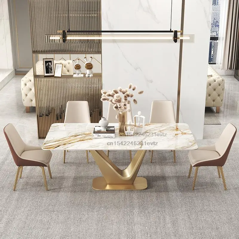 Minimalist Bright Slate Dining Table Light Luxury Designer Creative Household High-end Small Apartment Rectangle Kitchen Table