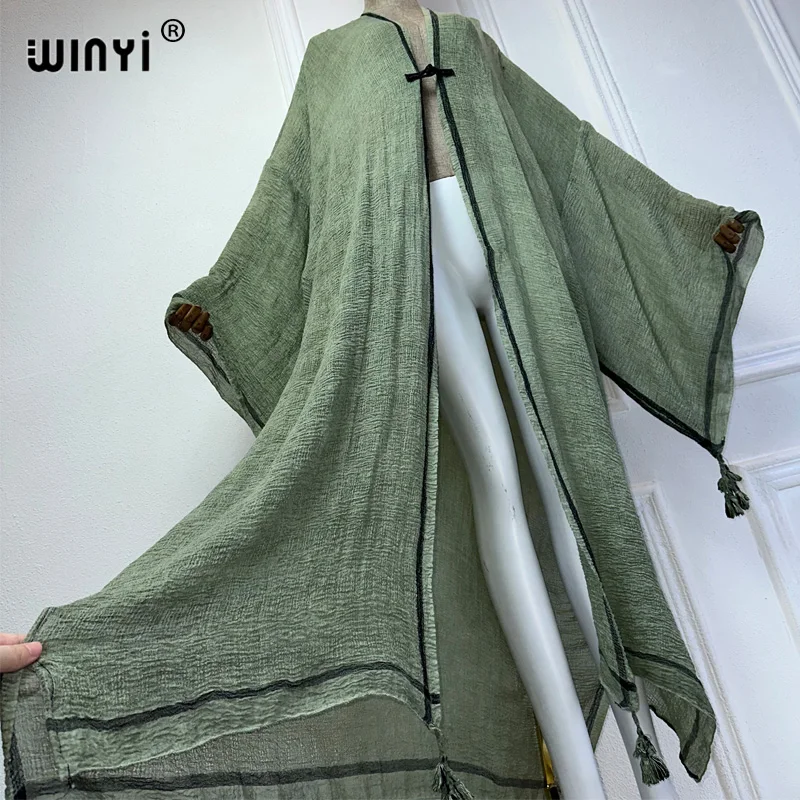 WINYI summer Retro dyed kimono beach cover up costume da bagno elegante donna africana boho Cardigan sexy Holiday Kimono beach dress