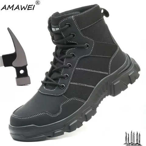 남성 안전 신발 내유성 신발 강철 발가락 모자 안티 스매쉬 작업 신발 패션 불멸의 부츠 보안 Anti-Punctur