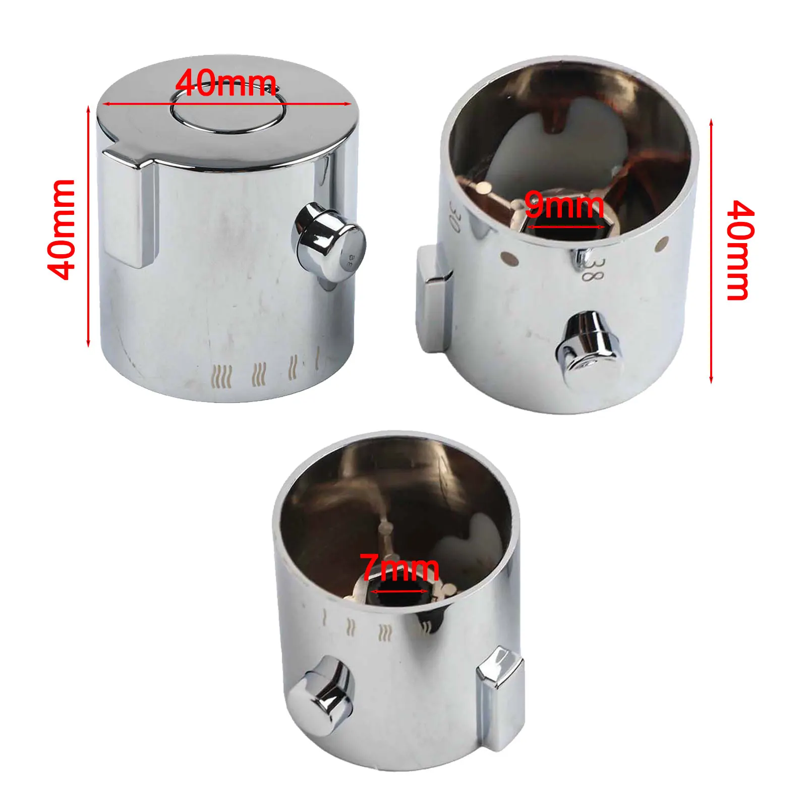 Chrome Finished Shower Handle Knob Compatible with Thermostatic Bath Mixer Valves and White Temperature Indication System