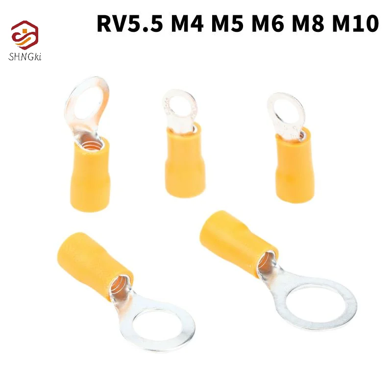 (10/50 Pcs RV5.5 M4M5M6M8M10 Yellow 12-10AWG Ring Crimp Terminal Insulated Electrical Cable Wire Connector)