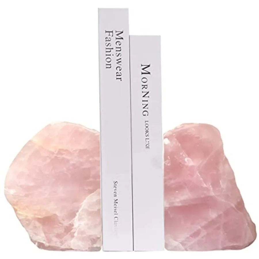 

Rose Quartz Bookends Pink Crystal Decorative Book Ends Office Home Decor Small 1 Pair 2-3 Lbs