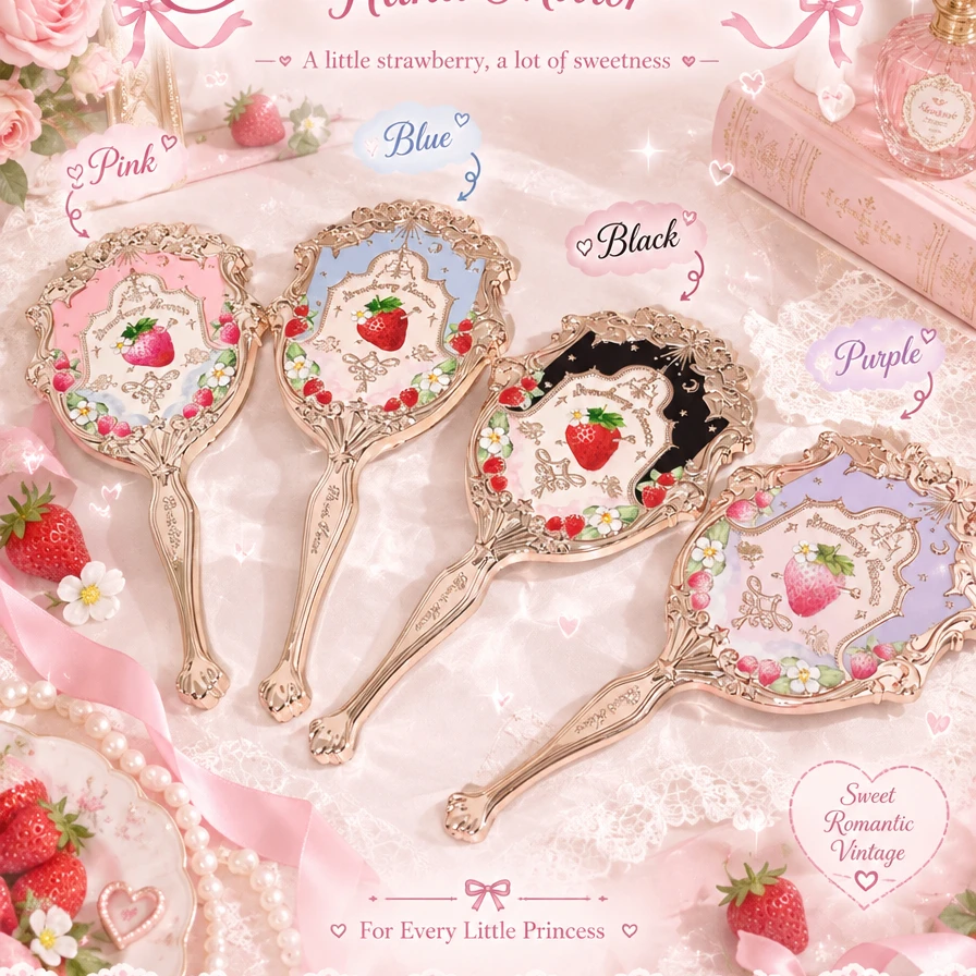 Flower Knows Limited Makeup Tool Black Strawberry Rococo Handheld Mirror Jewelry Mirrors