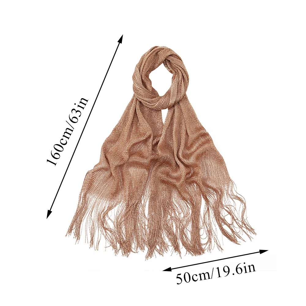 Women Hijab Gold Silver Bright Silk Scarf Shiny Tassel Shawl Sunscreen Long Scarves Party Evening Dress Scarf Hollow Mesh Wraps