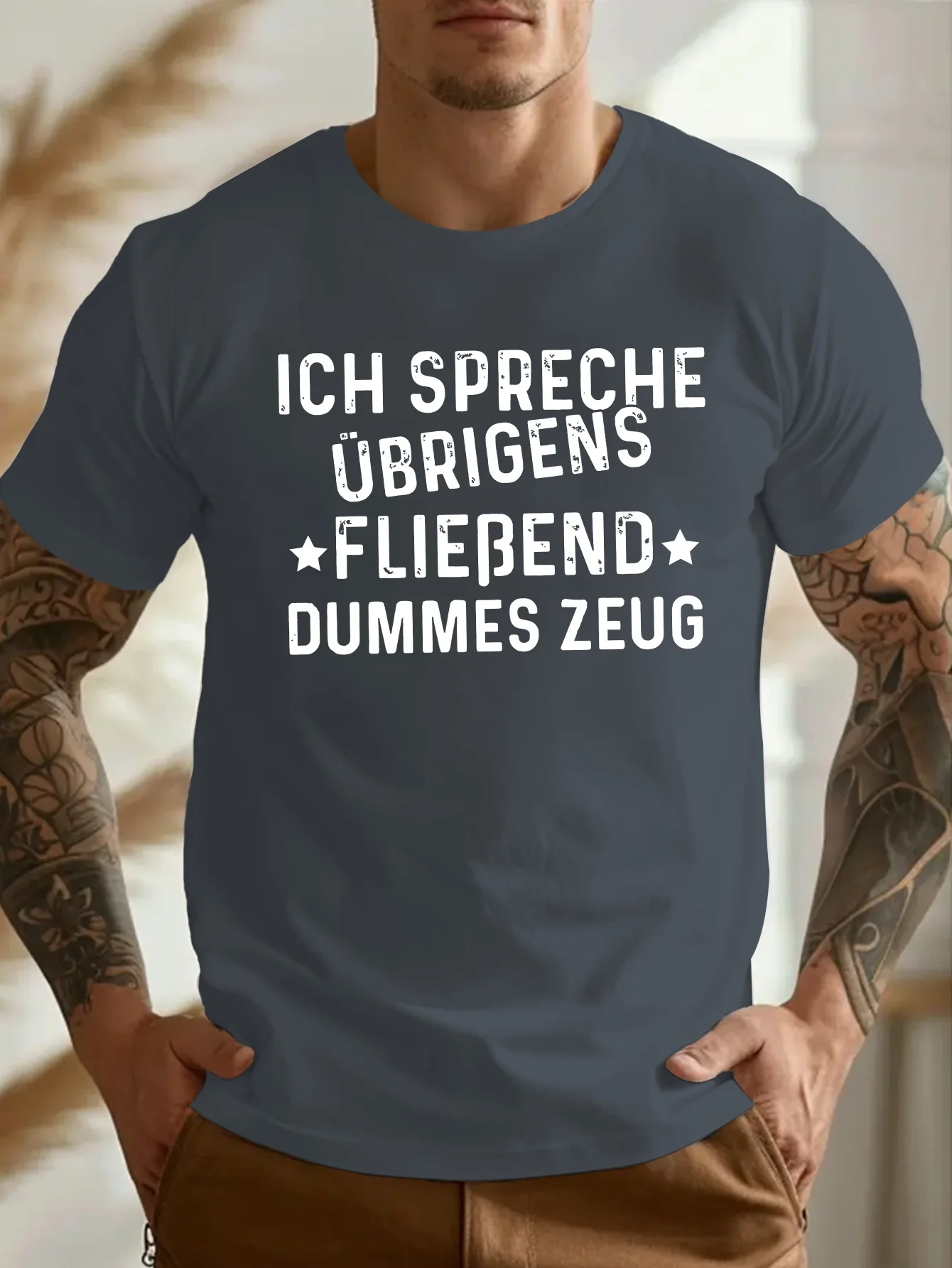 �Ich spreche zufällig flüchtig und dummes Zeug“ Lustiges T-Shirt mit deutschem Slogan-Print für Damen und Herren, humorvolles Grafik-T-Shirt aus Baumwolle – Detail 5