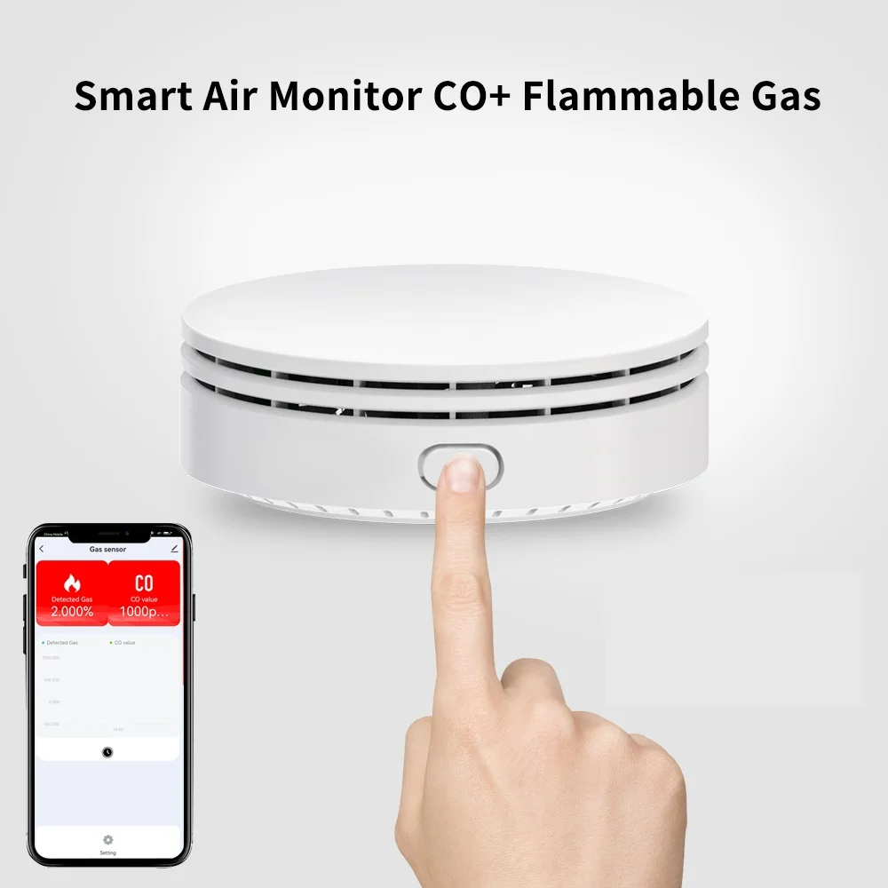 Lincukoo Tuya WiFi Smart Air Quality Monitor CO Gas LPG Natural Gas CH4 Butane Alarm with Sound And Light 360-Degree Scanning