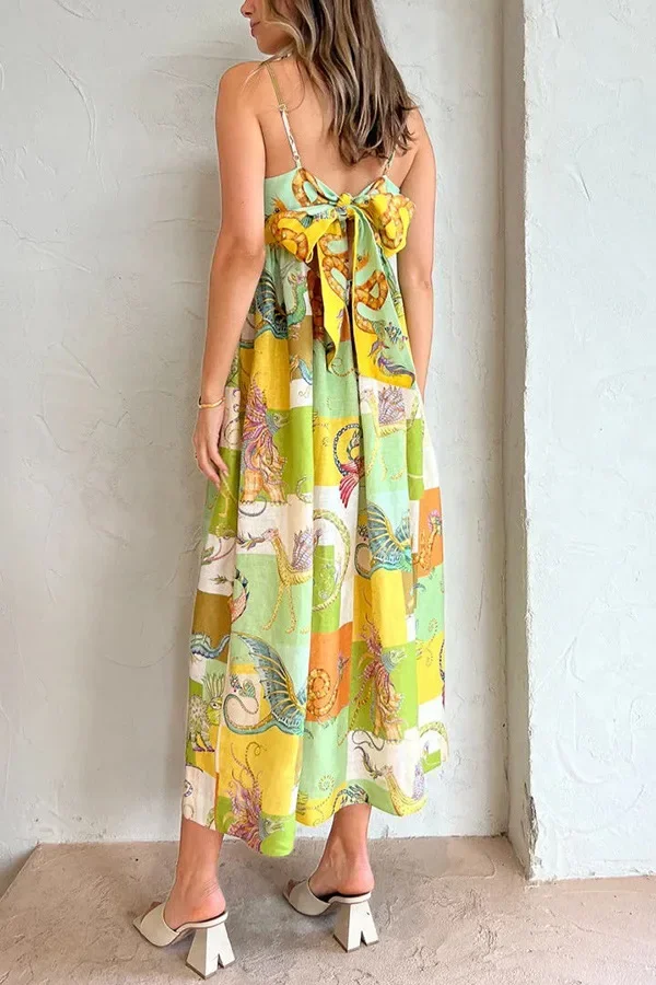 Vestido largo con tirantes y espalda descubierta para mujer, Vestido Midi informal con estampado sin mangas, elegante, con dobladillo grande, a la moda, para fiesta y vacaciones