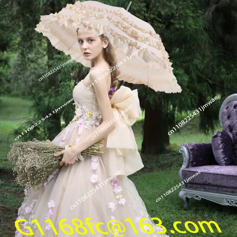 Wedding bridesmaid bride cos anime lace princess lace pink props shot elegant lo umbrella lolita