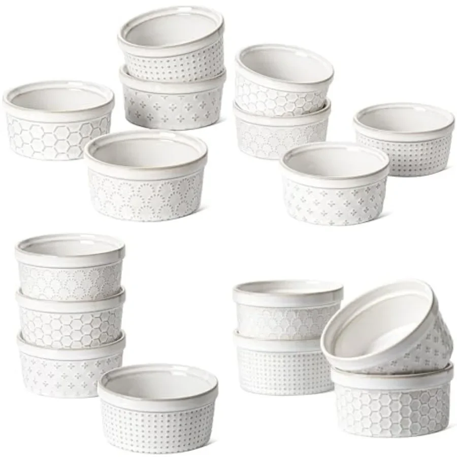 

Ramekins 4 унции + 6 унций + 8 унций + 12 унций Рамкен для крема Брюле Лавовый торт Пудинг Суфле Маленькая миска для соуса Керамическая посуда для выпечки Набор из 16 шт.