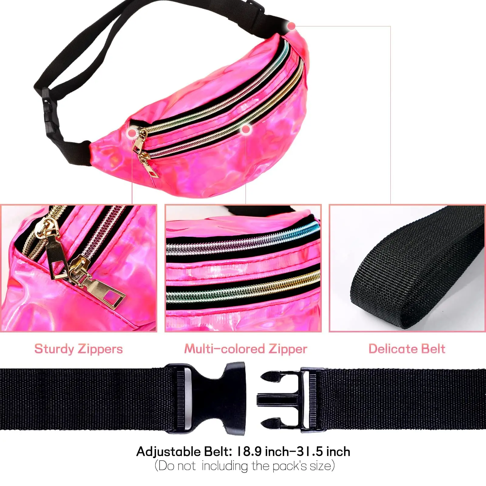 Fanny Packs Shiny Holographic Sweet Waist Bags Crossbody Waist Bag for Women Mens Fanny Pack Belt Bag for Running Hiking