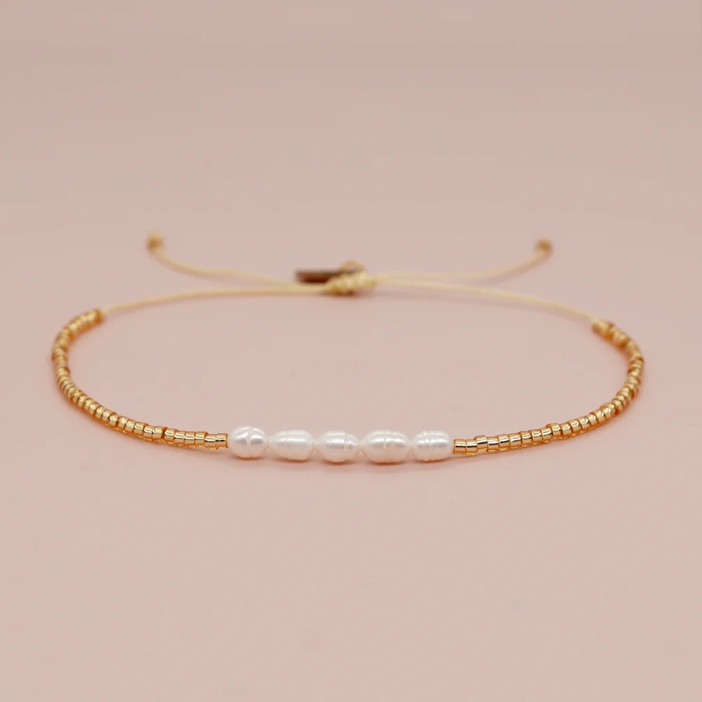 Pozłacane Miyuki zroszony małe bransoletki perły słodkowodne biżuteria przyjaźni dla kobiet nastoletnia dziewczyna prezent letnia plaża Pulsera