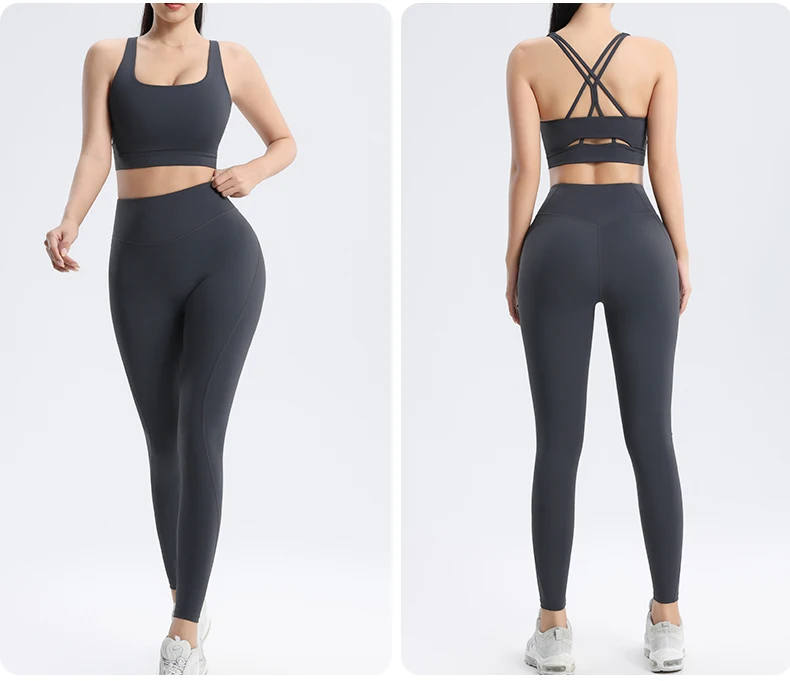 Sommer Neu 2-teiliges Yoga-Outfit Damen Trainingsanzug Sportlicher Rückenfreier Nylon Yoga-Top Damen Sport-BH Leggings Pilates Fitness – Detail 11
