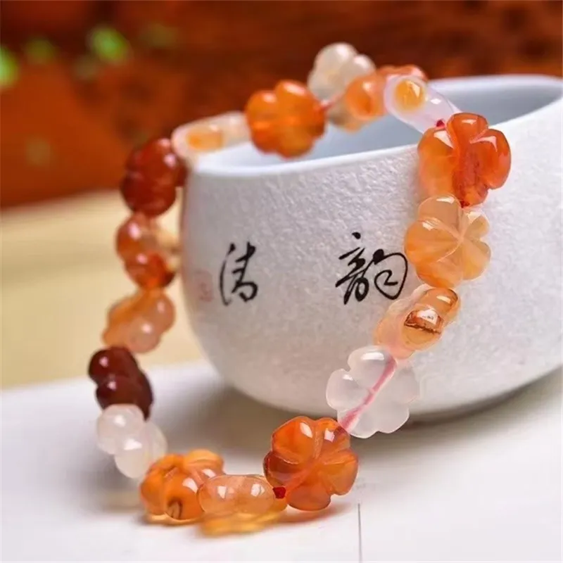 Natural Plum Primary Color Five Petal Flower Agate Single Ring Bracelet