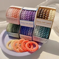 6Pcs Gradient Color Telephone Wire Elastic Hair Band Spiral Cord Rubber Band Hair Tie Stretch Scrunchies Hair Accessories Women