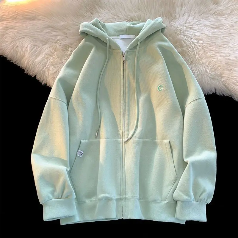 

2023 New Lazy Wind Hooded Cardigan Hoodie Women Spring Autumn Simple Casual Loose Preppy style Commuting Solid color Top