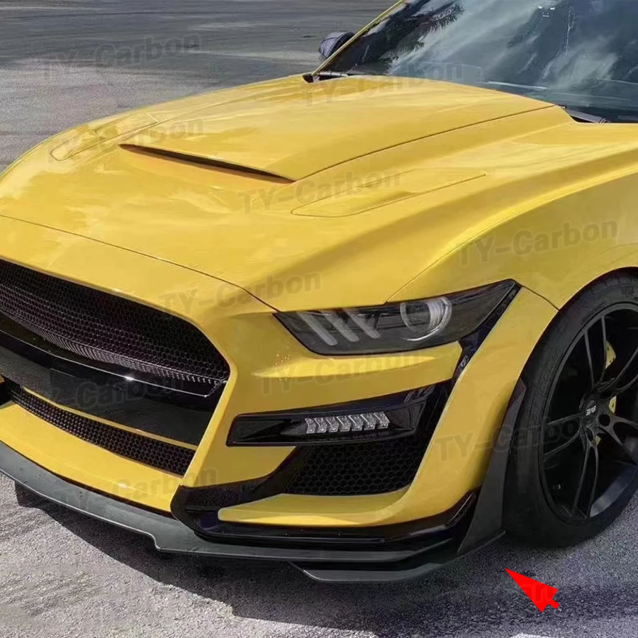 2015-2021 For Ford Mustang GT500 Style Front Bumper Lip Corner Spoiler Winglet Splitters Matte Balck /Carbon Fiber