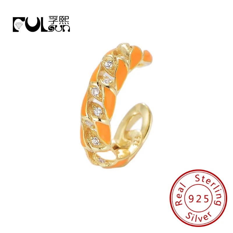 fulsun luxury fashion enamel color Twisted hoop psj 925 Sterling silver 14k gold plated CZ Cubic Zirconia Single Cuff Earrings