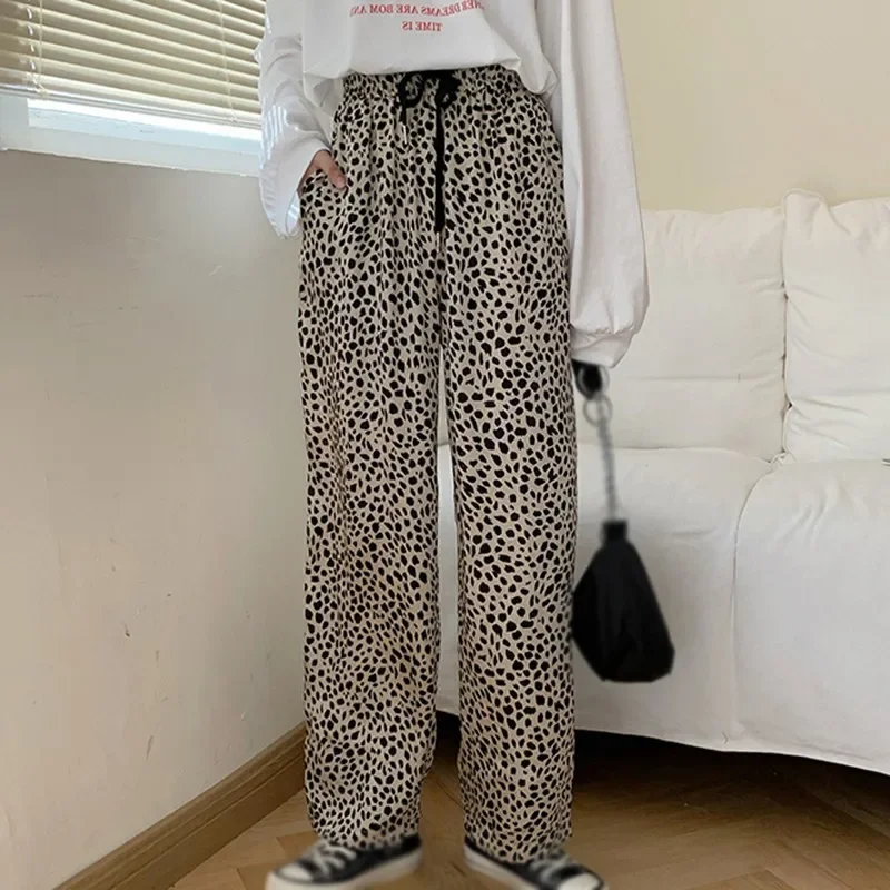 2023 Frauen hohe Taille Freizeit hose Mode Leoparden muster Pantalones Streetwear weiblich fallen weites Bein lose heiß verkaufte Hose