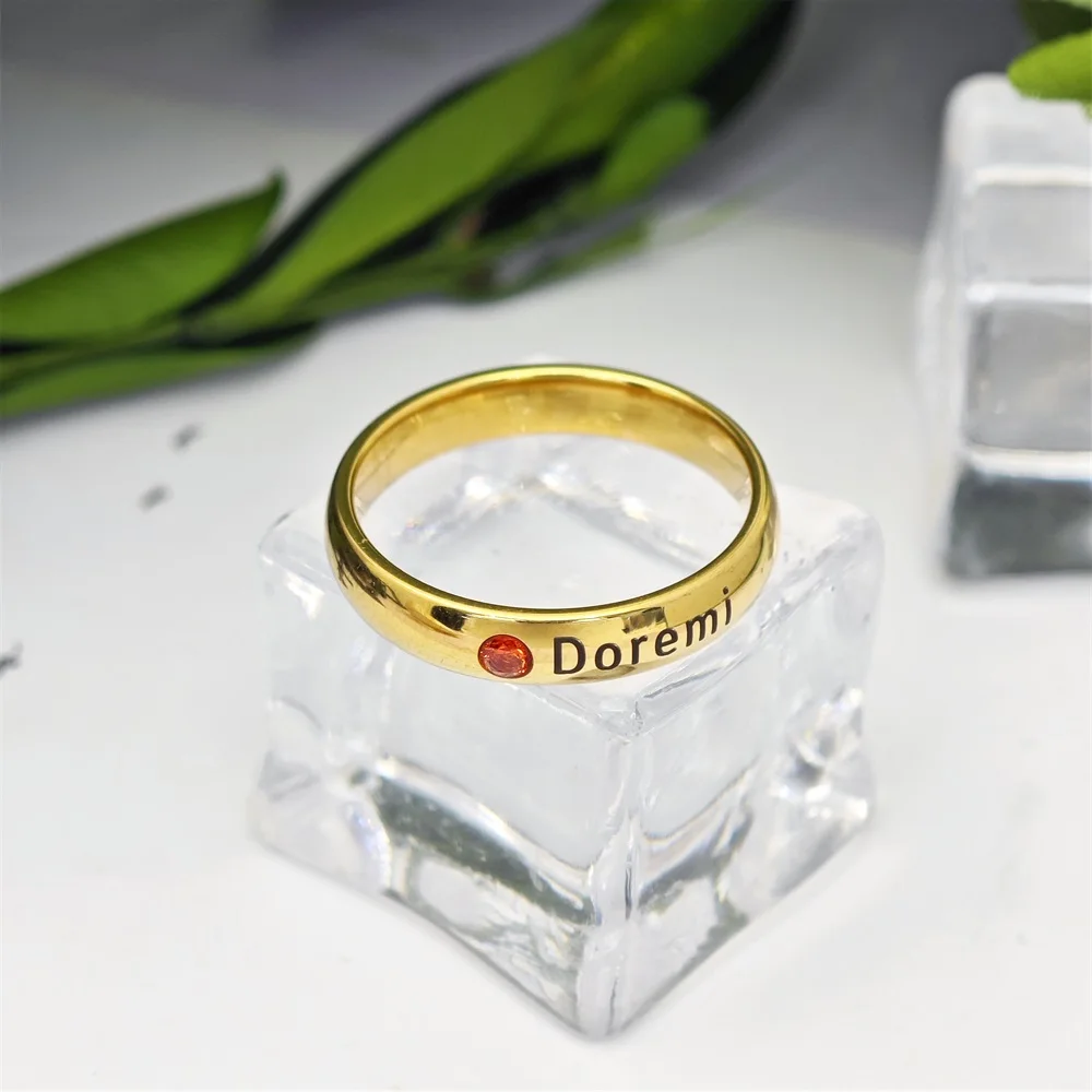 DOREMI Engrave Letters Birthstone Women Girls Fashion Ring 12 Birthday Stone Custom Gift Jewelry Stainless Steel Girl Ring