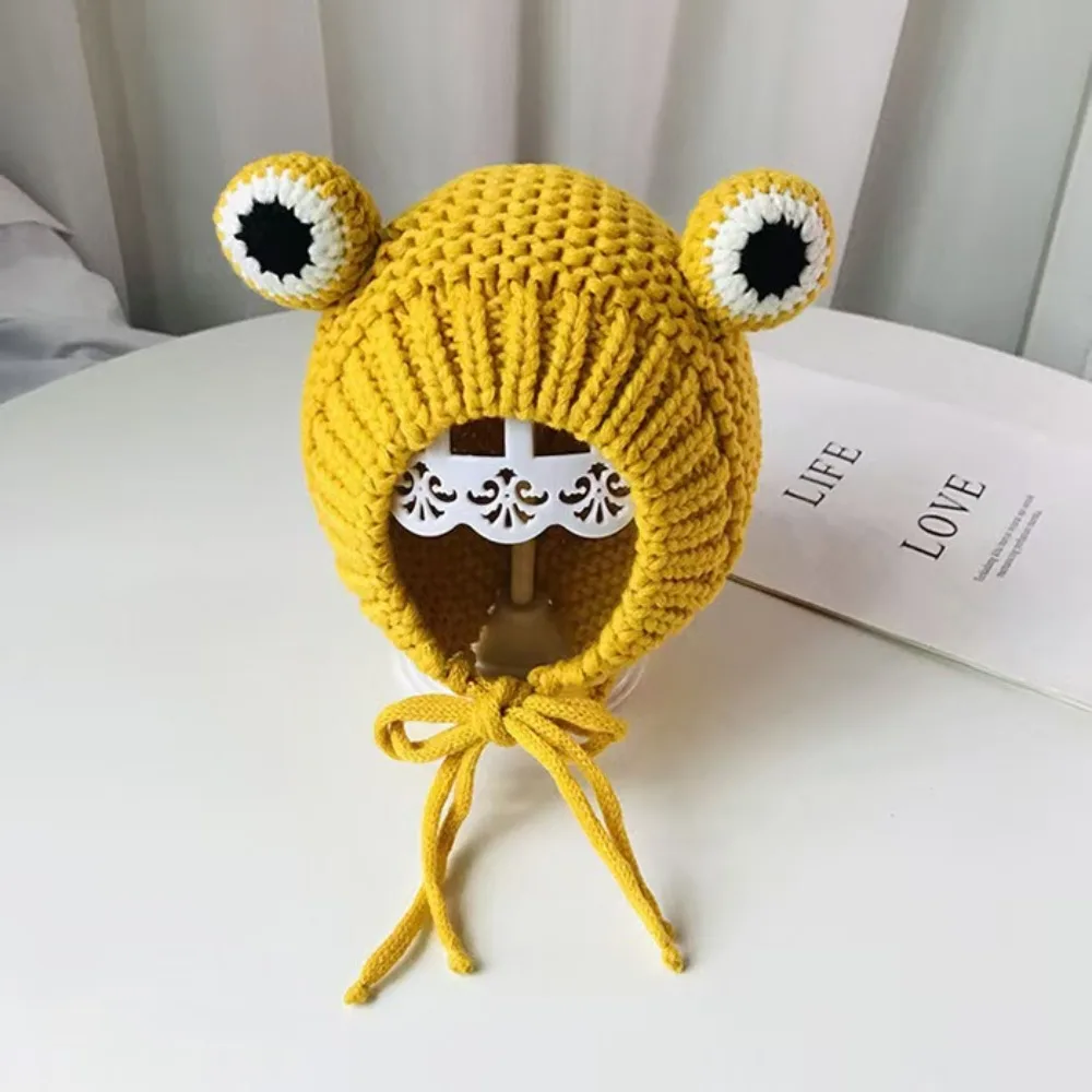 Cappello da rana per bambini alla moda, occhi di rana, berretto da 1-3 anni, berretto lavorato a maglia caldo e spesso per bambini