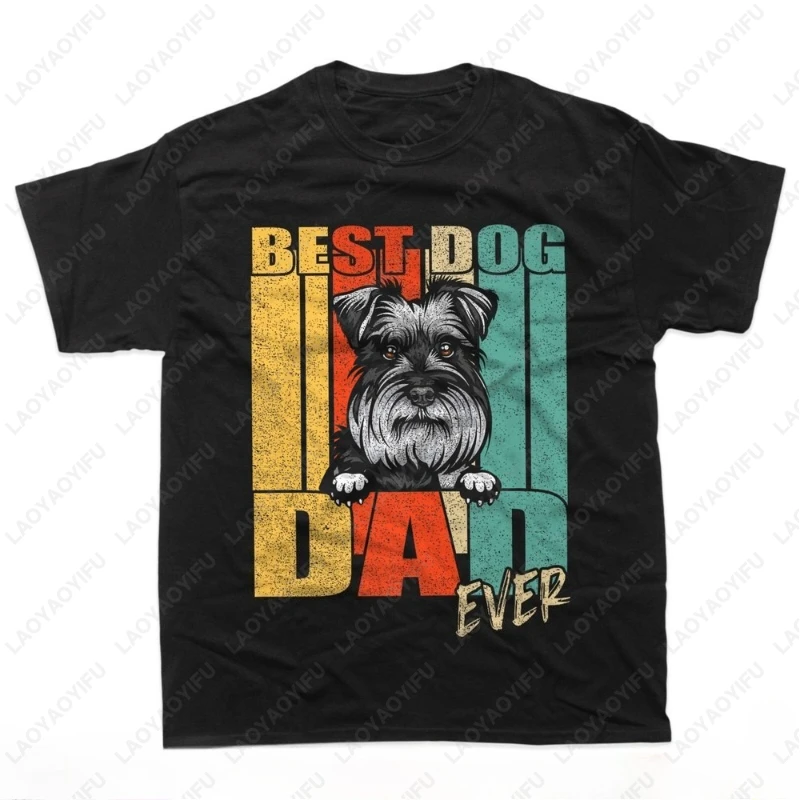 

Mens Best Dog Dad Ever Miniature Schnauzer Fathers Day Vintage TShirt Nostalgia Classic Fashion Streetwear Kawaii Cotton Tops