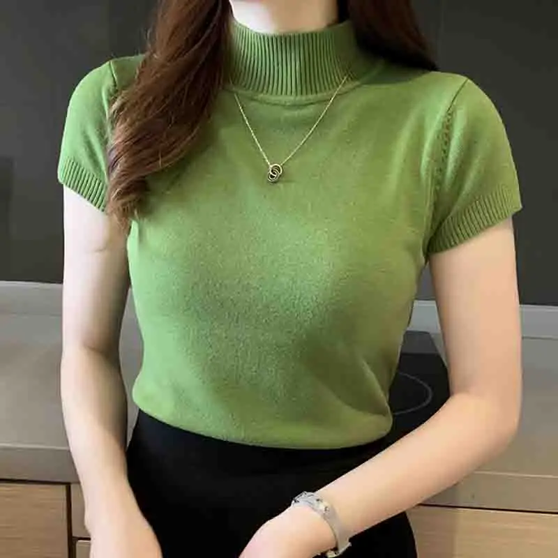 Casual Women Clothing Korean Knitted Women Top Blusas Mujer De Moda Spring Summer New Solid Slim Turtleneck Blouse Blusas 8622