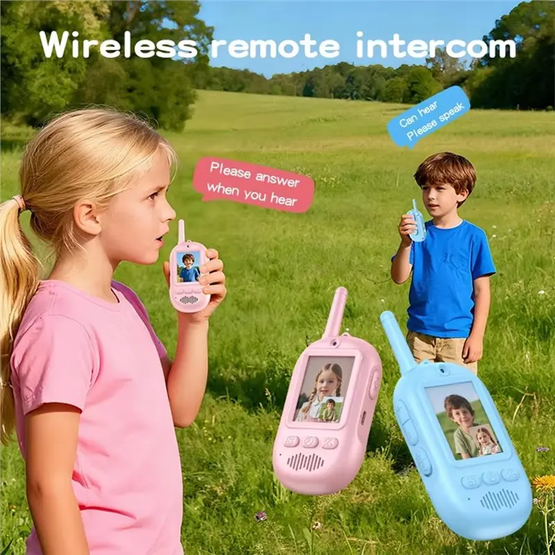 MACH-Walkie Talkie de vídeo para niños recargable con pantalla de 2,0 "intercomunicador con un solo clic para juegos al aire libre, Camping