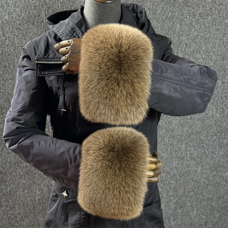 Real Fox Fur Cuffs Arm Warmer Women Bracelet Natural Fur Wristband Warmer Cuff Clothing Accesories Winter Coat Downcoat Gloves