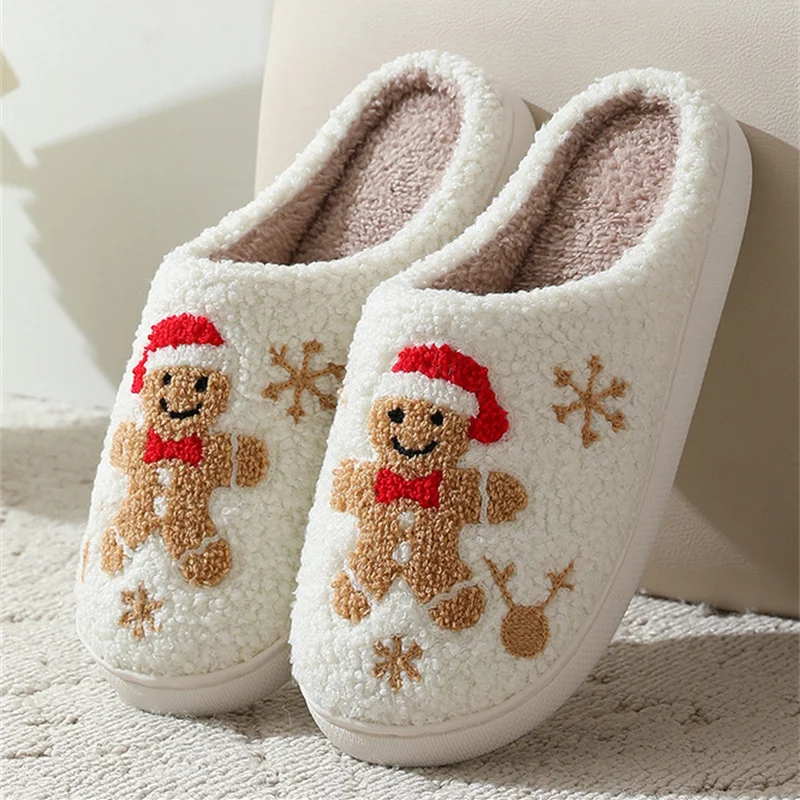 Women Christmas Gingerbread Man Cute Winter Warm Slippers Exquisite Comfy Houseshoes Bedroom Soft Sole Home Shoes For Gift