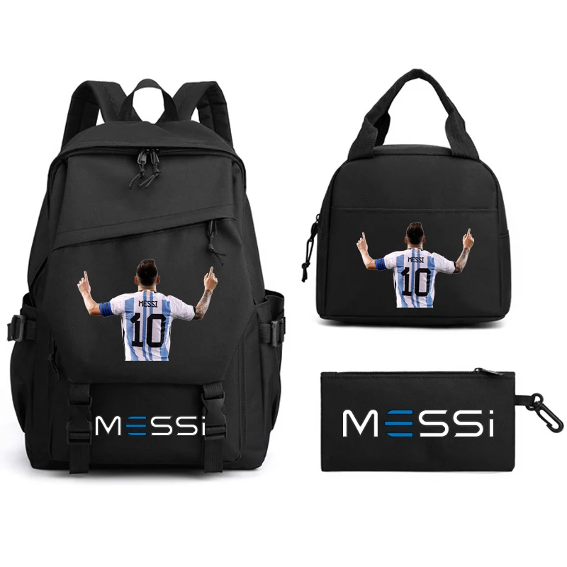 Messi Backpacks 3pcs Teens Bookbag Nylon Rucksack Football Girl Boys Backpack Women Men Lunch bags High Schoolbag Big Mochilas