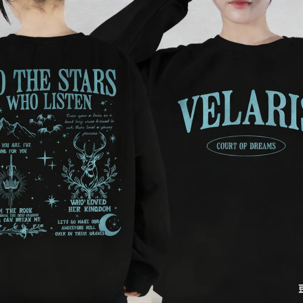 Camiseta feminina de algodão para as estrelas que ouvem citação moletom noite tribunal rhysand manga curta moda colheita topos