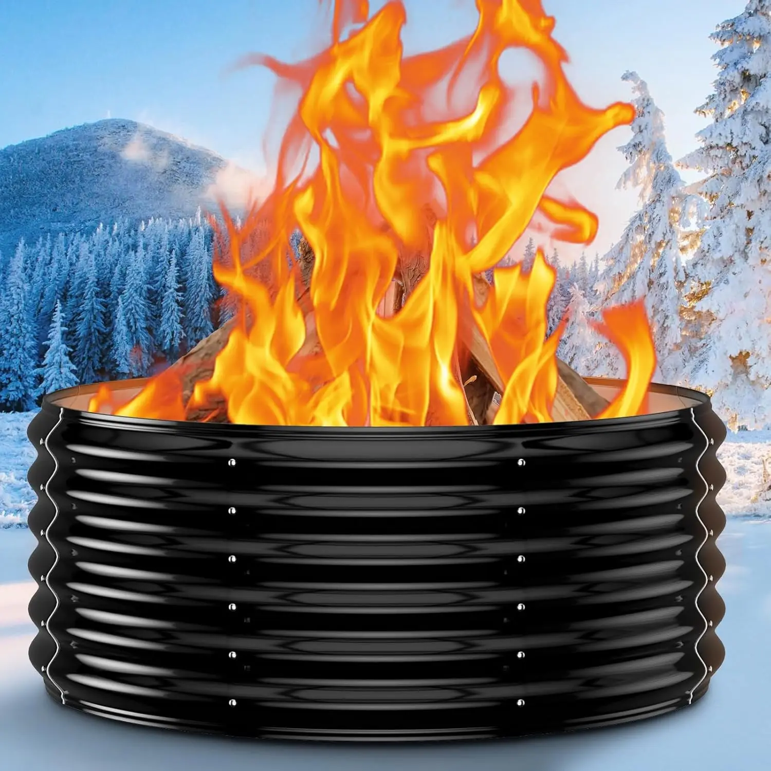 

17''Tall Firepit Ring for Outside - 32IN Heavy Duty Round Wood Burning Fire Pits &Outdoor Fireplaces,High Heat Resistant,Galvani