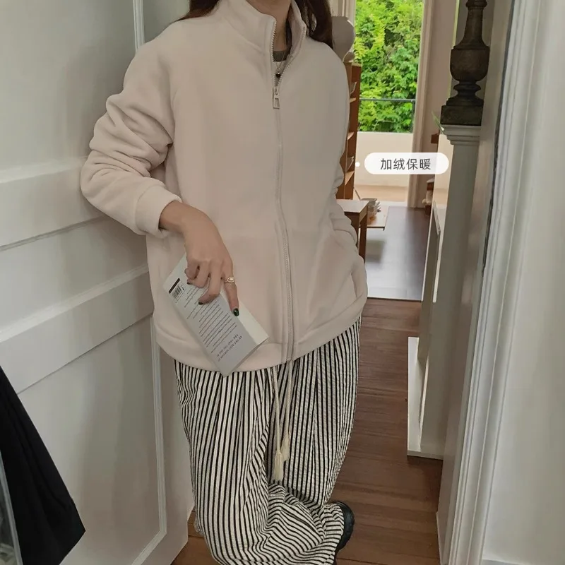 

Утолщенное теплое пальто на флисовой подкладке, женский кардиган на молнии, шейкер, флисовая толстовка с воротником-стойкой, корейская версия топа