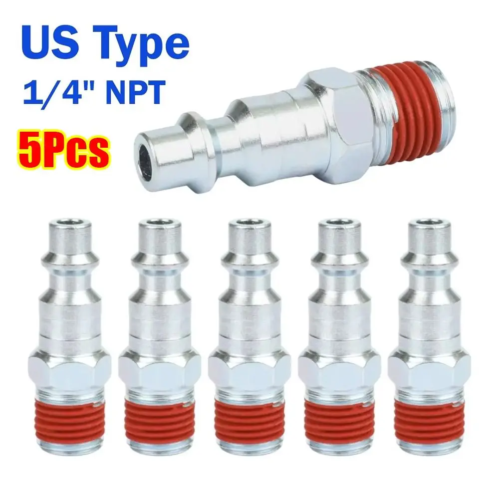 

5Pcs Metal Pneumatic Connector with 1/4in NPT Male Thread US Type Hose Quick Connector Coated With Glue Air Hose Adapter Plug