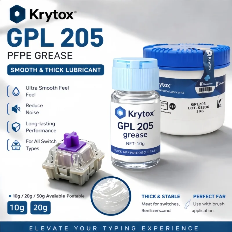 

Смазка Krytox GPL105 и консистентная смазка GPL205 для механических клавиатур, смазка на основе PFPE для стабилизаторов механических клавиатур, 10 г, 20 г