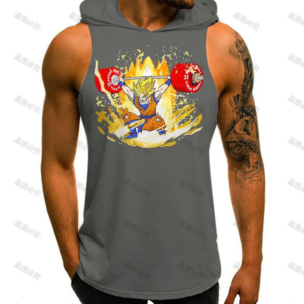 Y2k Vest With Hood Tank Tops GYM Top Vegeta Dragon Ball Z Men\'s Clothes Anime Bodybuilding Shirt Super Saiya Clothing Male Goku