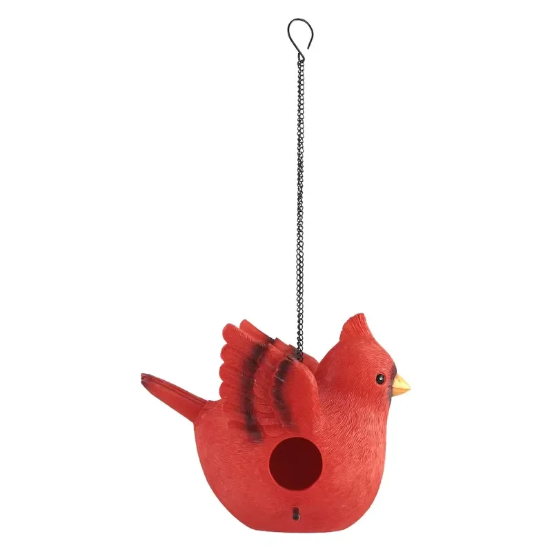 Red Cardinal Shaped Resin Birdhouse with Animal Pattern Decor Outdoor Garden Hanging Resin Crafts Birdhouse