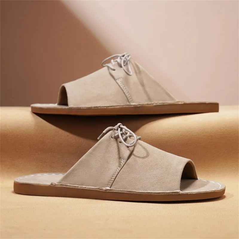 Men Full Grain Leather Hand Stitch Big Size Outdoor Beach Sandals Closed Toe Non Slip Comfort Summer Water Shoes