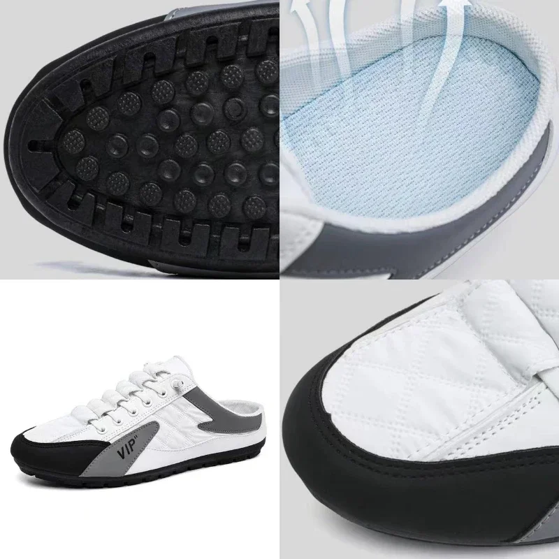 2025 Men's Shoes Breathable Half Slippers Low Flat Shoes Lightweight Mens Sneakers Outdoor Walking Shoes Simple Tenis Masculino