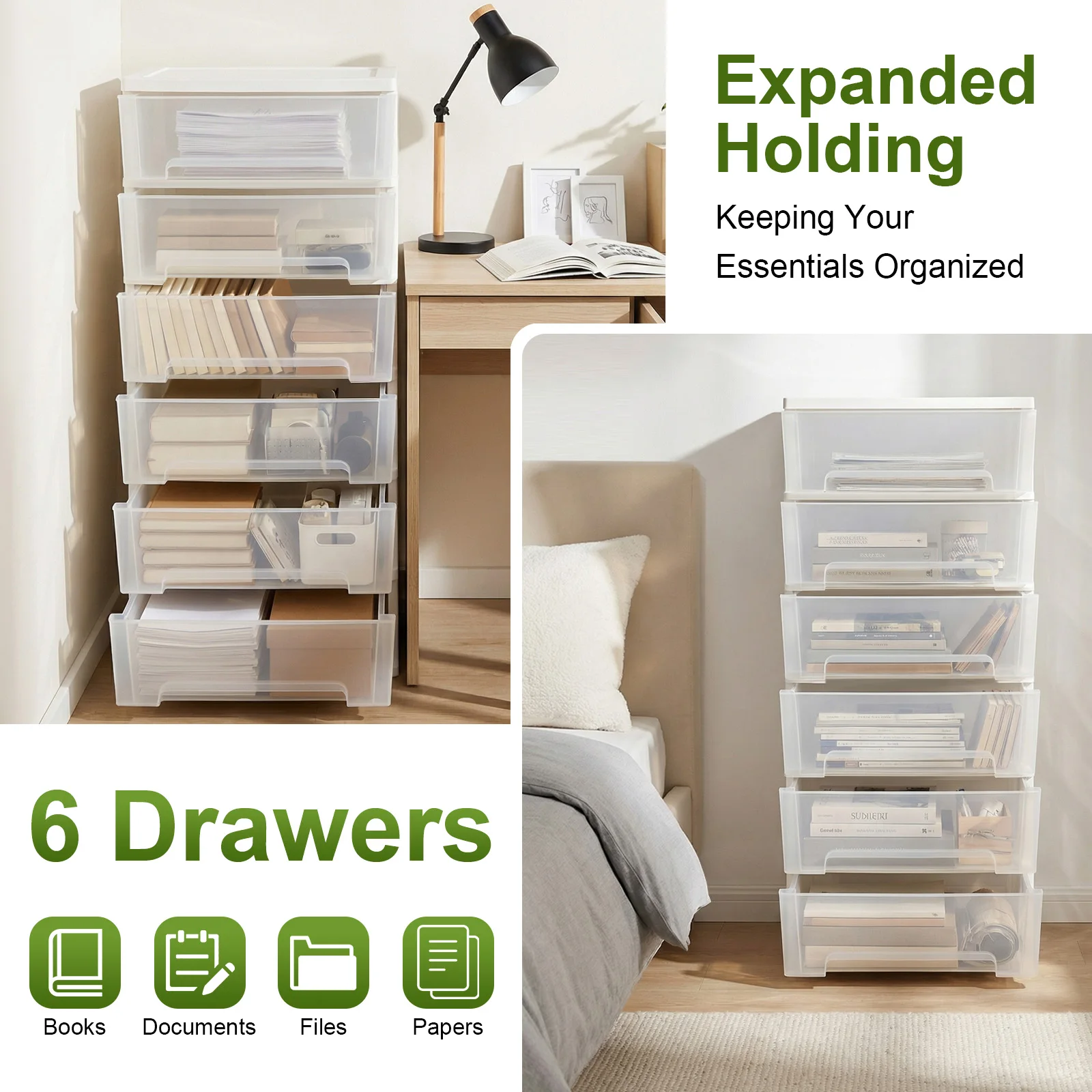 

6-уровневый прозрачный органайзер для хранения с выдвижными ящиками, пластиковый складной шкаф для хранения файлов для офиса, общежития, гостиной, книг, документов