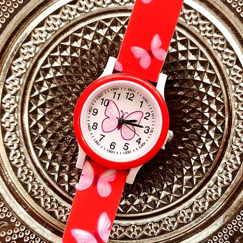 Jam tangan anak tali silikon motif kupu-kupu cantik mode baru jam tangan kuarsa jeli permen kartun imut