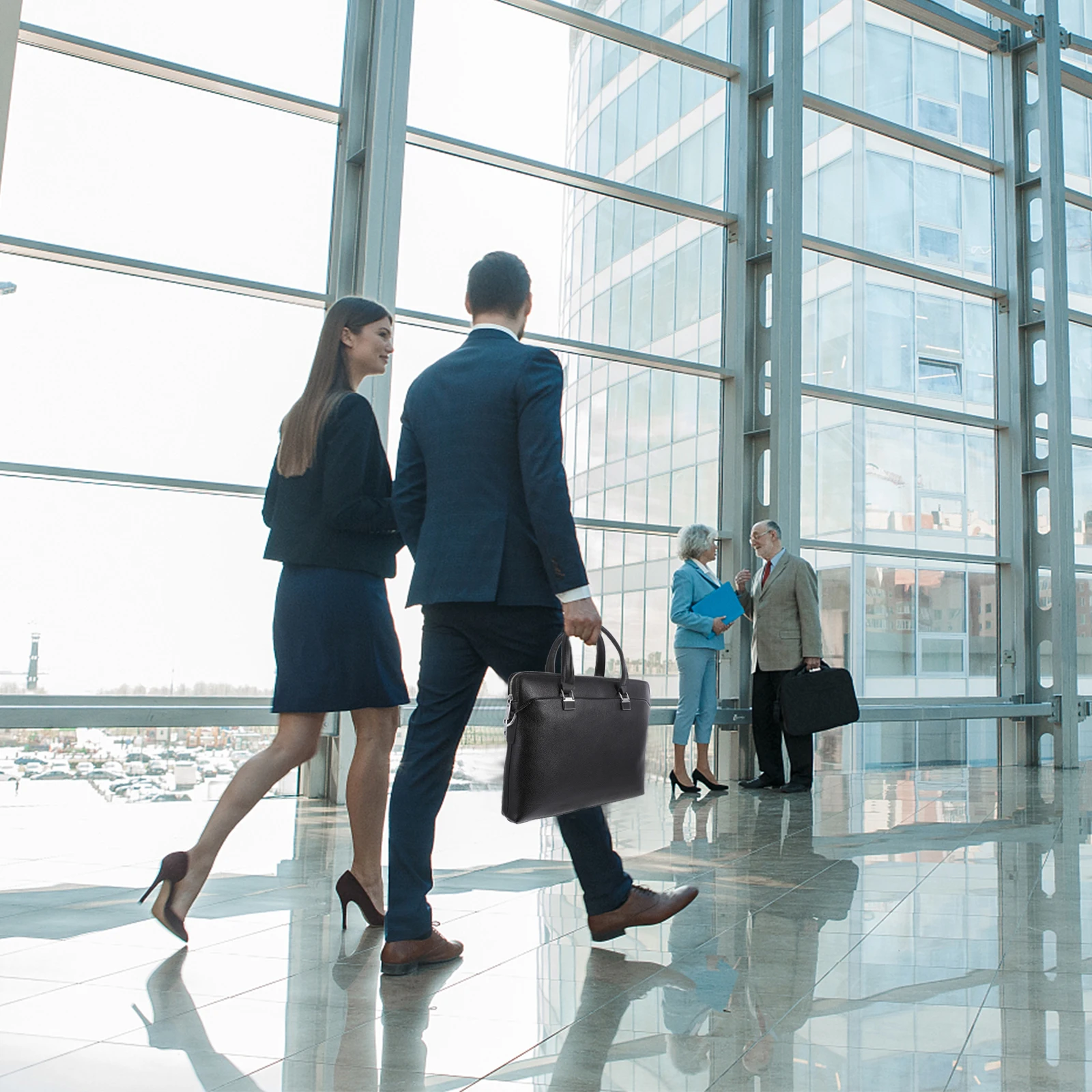 حقيبة أعمال احترافية من البولي يوريثان، حقيبة كمبيوتر محمول مقاومة للماء، منظم بسعة كبيرة للكتف المحمول للتنقل في المكتب